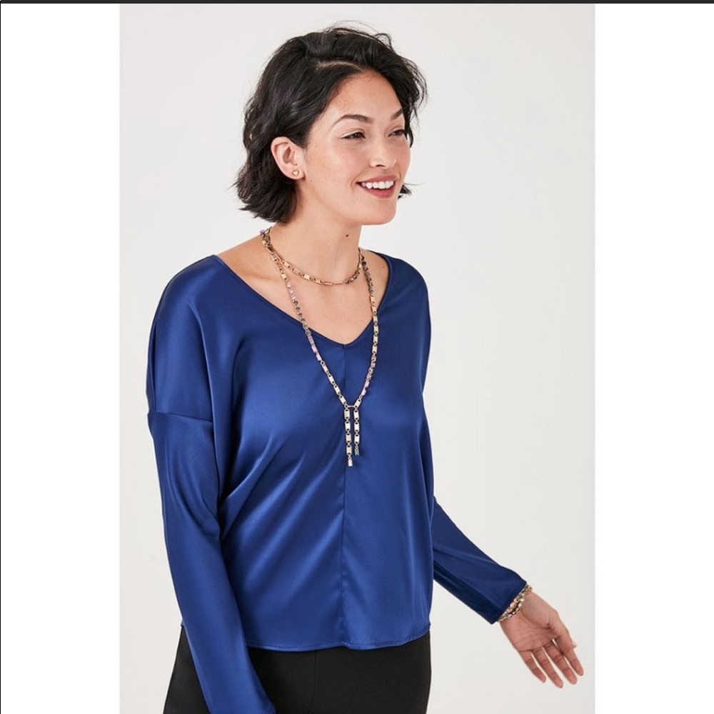 STELLA&DOT Silk Long Sleeve - Blue 2XL